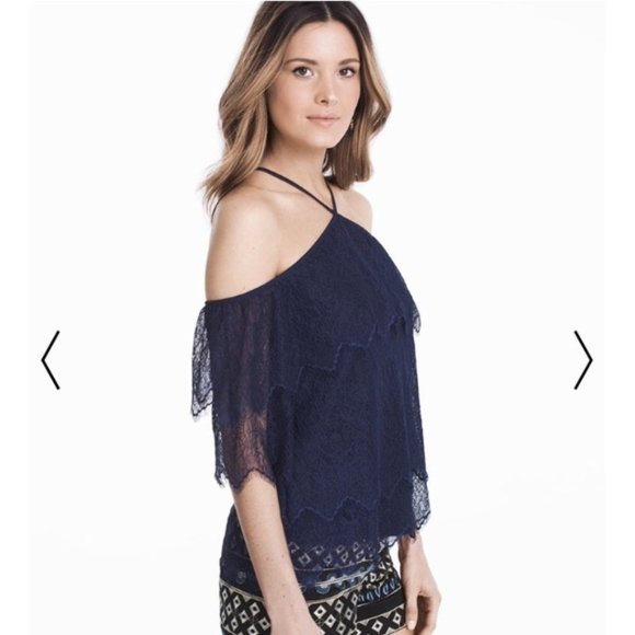 WHBM Tiered Lace Cold Shoulder Blouse - Picture 3 of 8